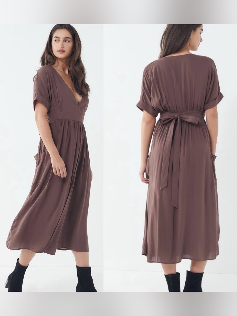 Urban outfitters V-neck Brown Gloria Midi wrap Dress